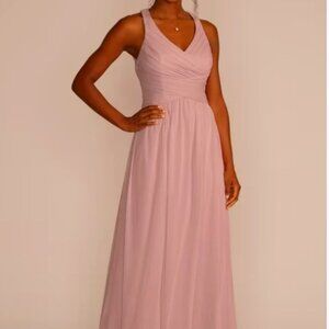 David's Bridal Mesh Long Dress with Crisscross Back, Dusty Pink - Size US 14